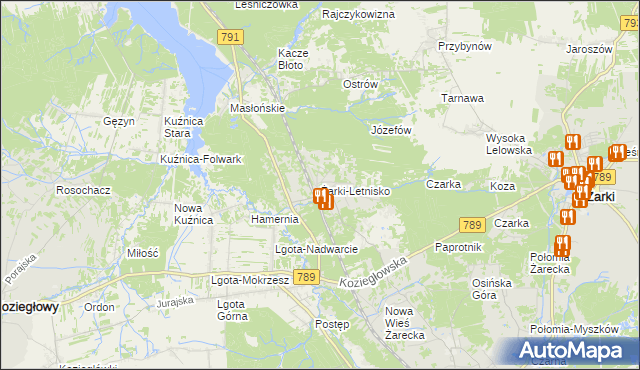 mapa Żarki-Letnisko, Żarki-Letnisko na mapie Targeo