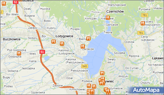 mapa Zarzecze gmina Łodygowice, Zarzecze gmina Łodygowice na mapie Targeo