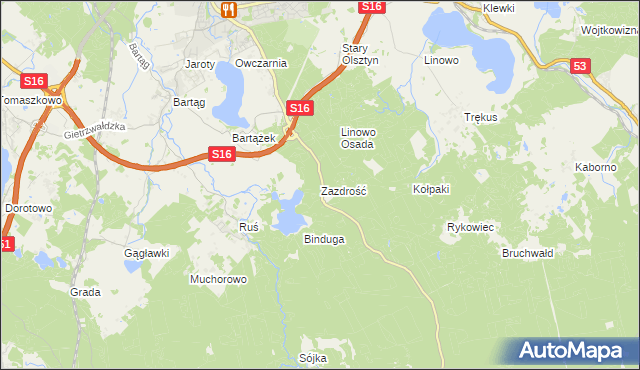 mapa Zazdrość gmina Stawiguda, Zazdrość gmina Stawiguda na mapie Targeo