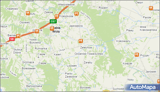 mapa Żelechów gmina Żabia Wola, Żelechów gmina Żabia Wola na mapie Targeo