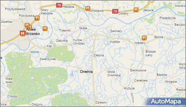 mapa Zielona gmina Drwinia, Zielona gmina Drwinia na mapie Targeo