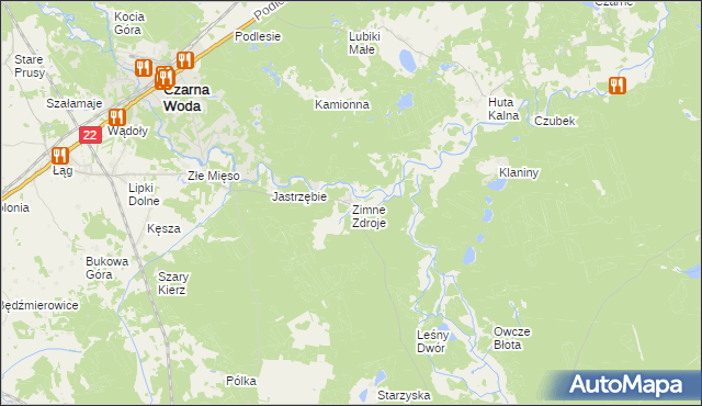 mapa Zimne Zdroje gmina Osieczna, Zimne Zdroje gmina Osieczna na mapie Targeo