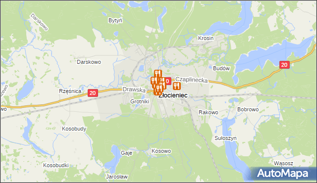 mapa Złocieniec, Złocieniec na mapie Targeo