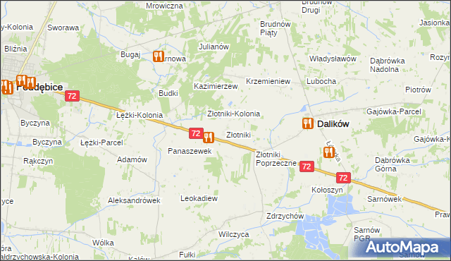 mapa Złotniki gmina Dalików, Złotniki gmina Dalików na mapie Targeo