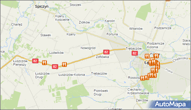 mapa Zofiówka gmina Łęczna, Zofiówka gmina Łęczna na mapie Targeo