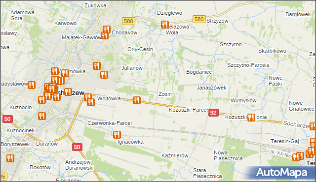 mapa Zosin gmina Sochaczew, Zosin gmina Sochaczew na mapie Targeo