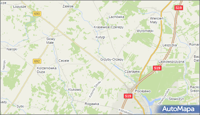 mapa Grzyby-Orzepy, Grzyby-Orzepy na mapie Targeo