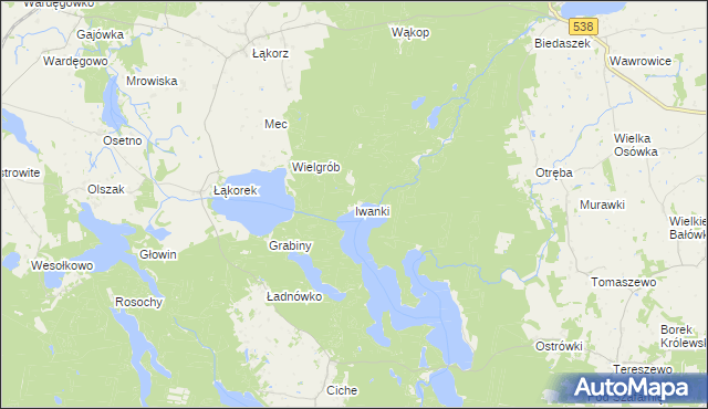 mapa Iwanki gmina Biskupiec, Iwanki gmina Biskupiec na mapie Targeo