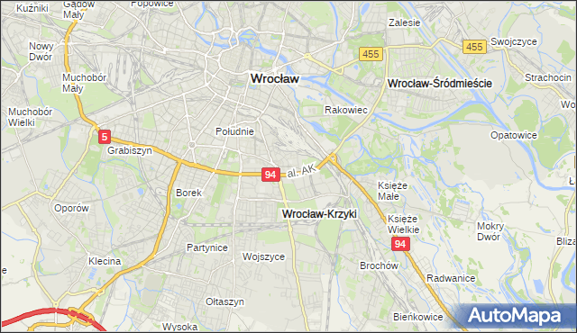 mapa Krzyki gmina Wrocław, Krzyki gmina Wrocław na mapie Targeo