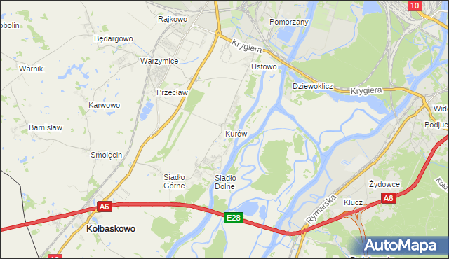 mapa Kurów gmina Kołbaskowo, Kurów gmina Kołbaskowo na mapie Targeo