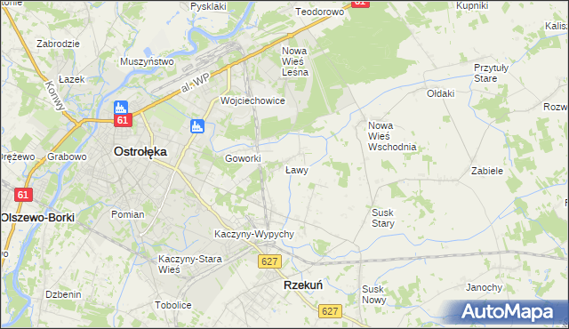 mapa Ławy gmina Rzekuń, Ławy gmina Rzekuń na mapie Targeo