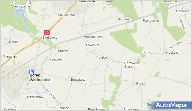 mapa Poręba gmina Jaraczewo, Poręba gmina Jaraczewo na mapie Targeo