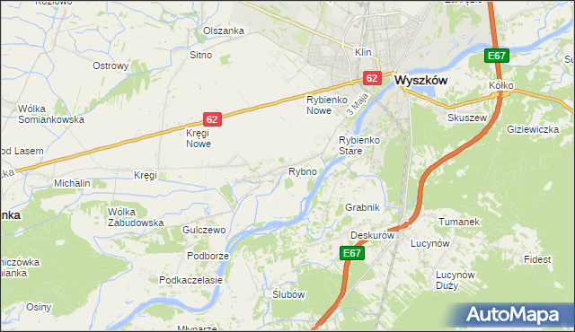 mapa Rybno gmina Wyszków, Rybno gmina Wyszków na mapie Targeo