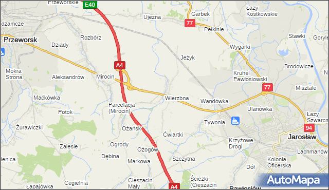 mapa Wierzbna gmina Pawłosiów, Wierzbna gmina Pawłosiów na mapie Targeo