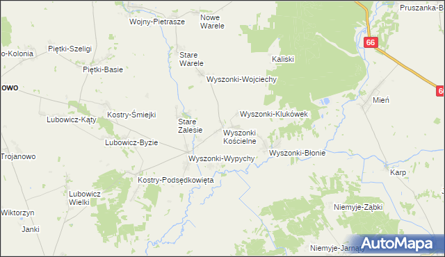 mapa Wyszonki Kościelne, Wyszonki Kościelne na mapie Targeo