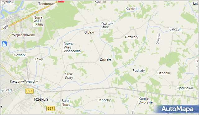mapa Zabiele gmina Rzekuń, Zabiele gmina Rzekuń na mapie Targeo