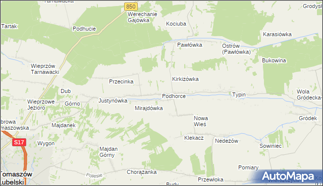 mapa Podhorce gmina Tomaszów Lubelski, Podhorce gmina Tomaszów Lubelski na mapie Targeo