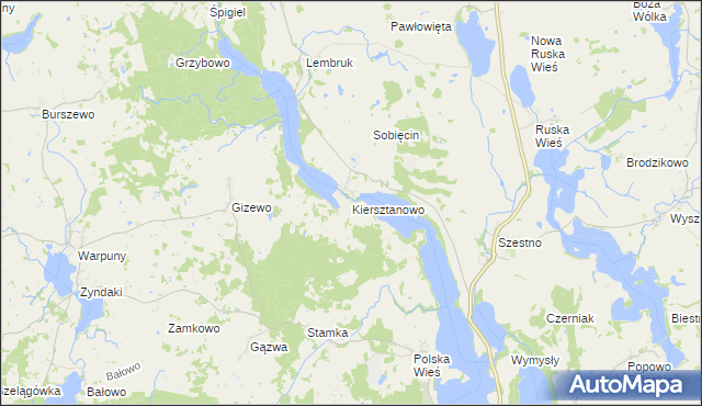 mapa Kiersztanowo gmina Mrągowo, Kiersztanowo gmina Mrągowo na mapie Targeo