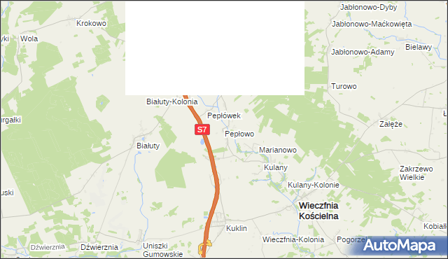 mapa Pepłowo gmina Wieczfnia Kościelna, Pepłowo gmina Wieczfnia Kościelna na mapie Targeo