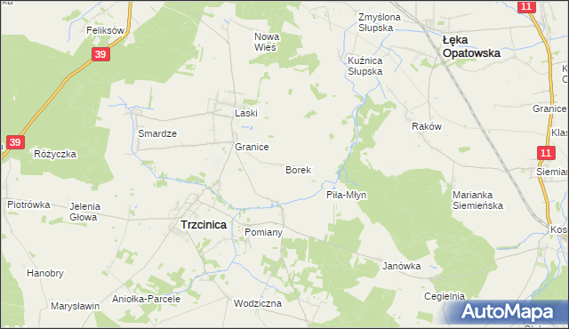 mapa Borek gmina Trzcinica, Borek gmina Trzcinica na mapie Targeo