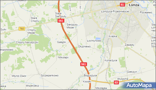 mapa Dłużniewo gmina Łomża, Dłużniewo gmina Łomża na mapie Targeo