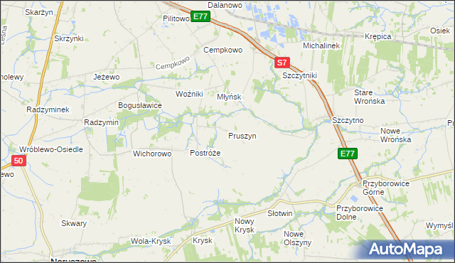 mapa Pruszyn gmina Płońsk, Pruszyn gmina Płońsk na mapie Targeo