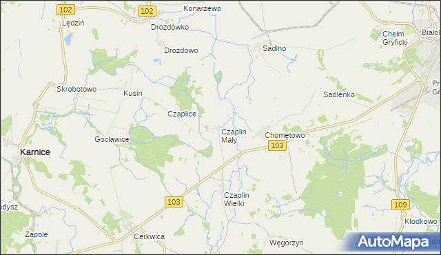 mapa Czaplin Mały, Czaplin Mały na mapie Targeo
