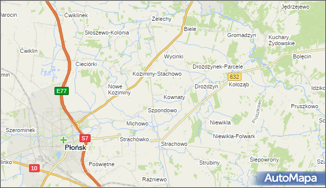 mapa Kownaty gmina Płońsk, Kownaty gmina Płońsk na mapie Targeo