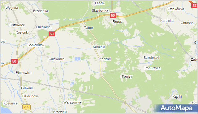 mapa Podbiel gmina Celestynów, Podbiel gmina Celestynów na mapie Targeo