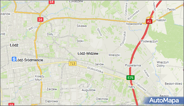 mapa Widzew, Widzew na mapie Targeo