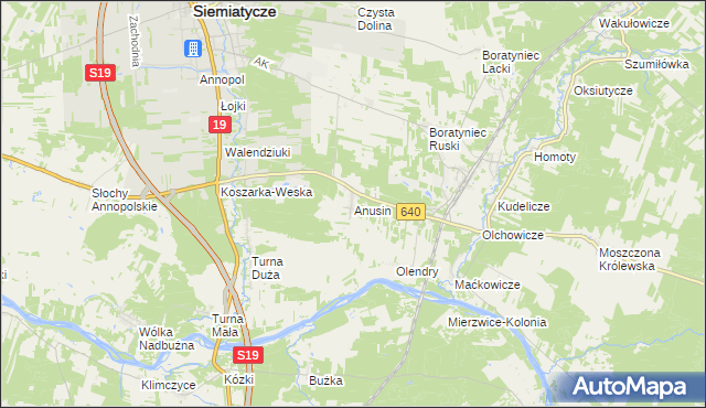 mapa Anusin gmina Siemiatycze, Anusin gmina Siemiatycze na mapie Targeo