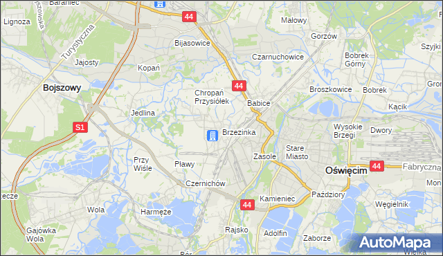 mapa Brzezinka gmina Oświęcim, Brzezinka gmina Oświęcim na mapie Targeo