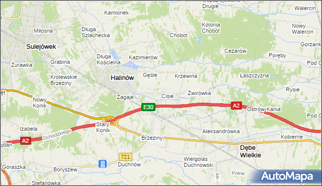 mapa Cisie gmina Halinów, Cisie gmina Halinów na mapie Targeo