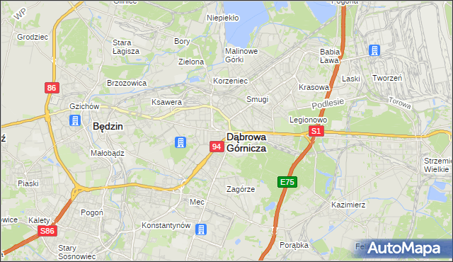 mapa Dąbrowa Górnicza, Dąbrowa Górnicza na mapie Targeo