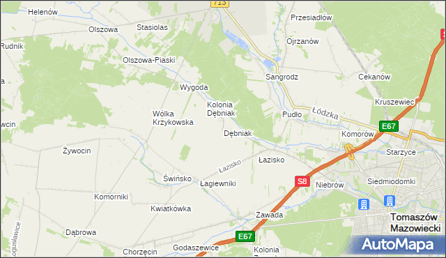 mapa Dębniak gmina Ujazd, Dębniak gmina Ujazd na mapie Targeo
