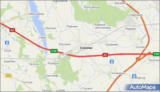 mapa Dopiewo, Dopiewo na mapie Targeo