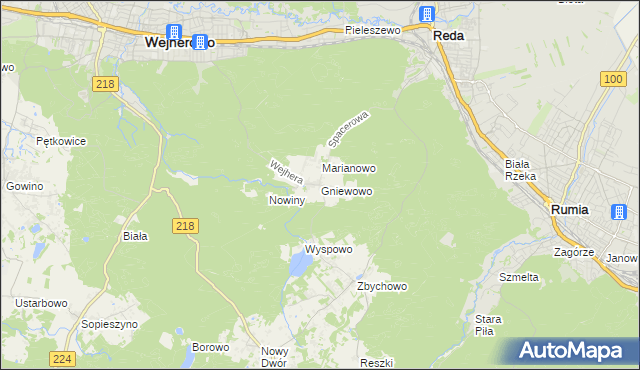 mapa Gniewowo gmina Wejherowo, Gniewowo gmina Wejherowo na mapie Targeo