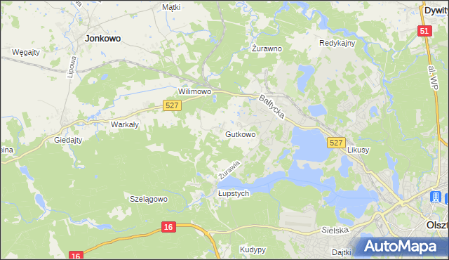 mapa Gutkowo gmina Jonkowo, Gutkowo gmina Jonkowo na mapie Targeo