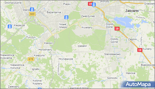 mapa Izabelin gmina Juchnowiec Kościelny, Izabelin gmina Juchnowiec Kościelny na mapie Targeo