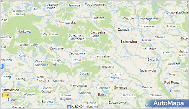 mapa Jastrzębie gmina Łukowica, Jastrzębie gmina Łukowica na mapie Targeo