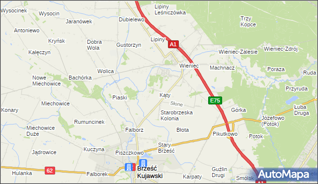 mapa Kąty gmina Brześć Kujawski, Kąty gmina Brześć Kujawski na mapie Targeo