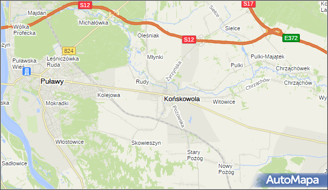 mapa Końskowola, Końskowola na mapie Targeo