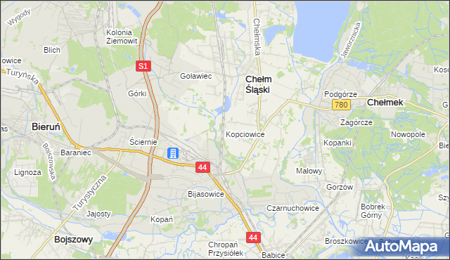 mapa Kopciowice, Kopciowice na mapie Targeo