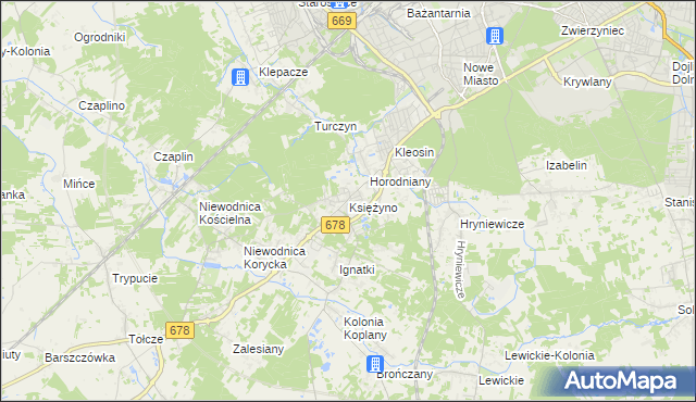 mapa Księżyno, Księżyno na mapie Targeo