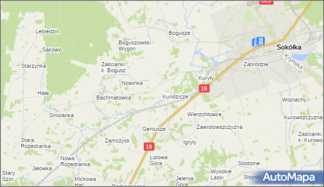 mapa Kundzicze gmina Sokółka, Kundzicze gmina Sokółka na mapie Targeo