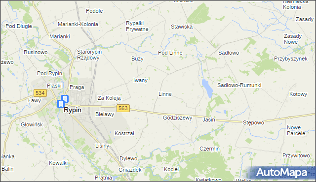 mapa Linne gmina Rypin, Linne gmina Rypin na mapie Targeo