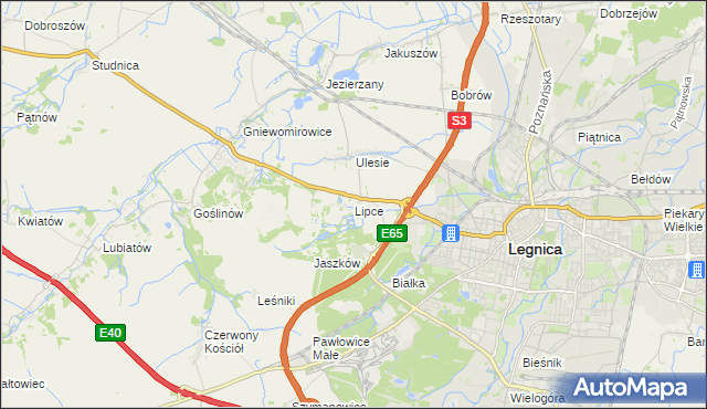 mapa Lipce gmina Miłkowice, Lipce gmina Miłkowice na mapie Targeo