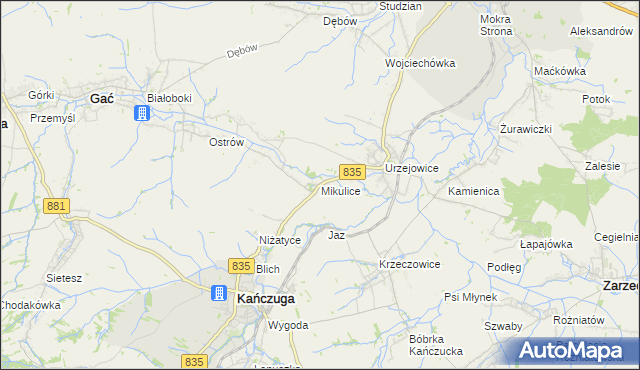 mapa Mikulice gmina Gać, Mikulice gmina Gać na mapie Targeo