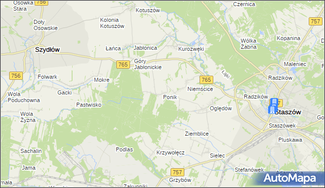 mapa Ponik gmina Staszów, Ponik gmina Staszów na mapie Targeo