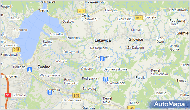 mapa Rychwałd gmina Gilowice, Rychwałd gmina Gilowice na mapie Targeo